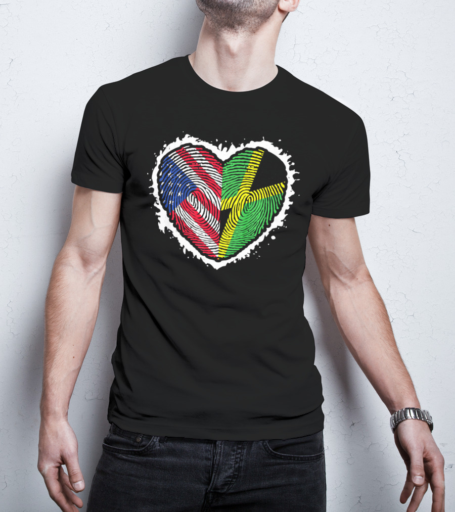 Fingerprint DNA Heart Love Jamaica USA Flag T-Shirt