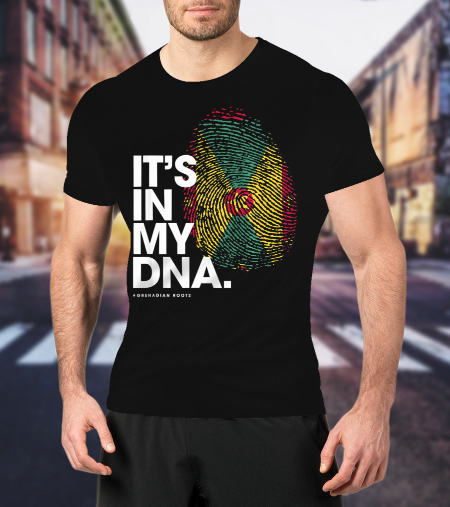 IT'S IN MY DNA Grenadian Roots Flag Fingerprint T-Shirt