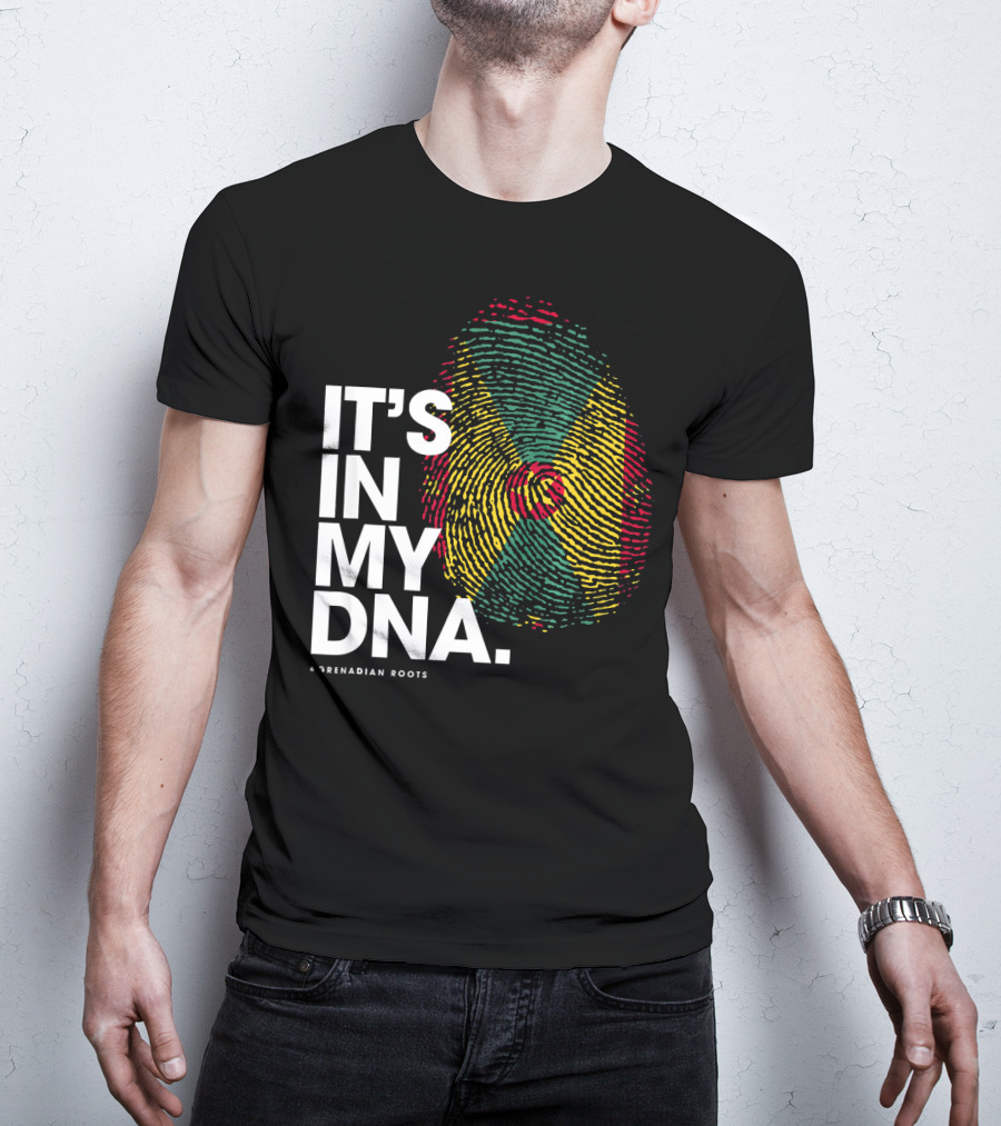 IT'S IN MY DNA Grenadian Roots Flag Fingerprint T-Shirt