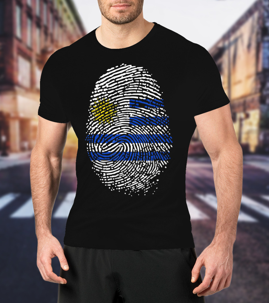 Uruguay Fingerprint Flag Theme Birthday DNA T-Shirt