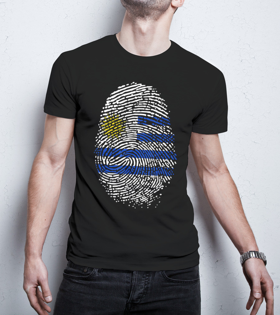 Uruguay Fingerprint Flag Theme Birthday DNA T-Shirt