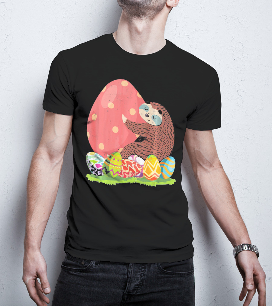 Girls Sloth Easter Women Funny Easter Egg Hug T-Shirt
