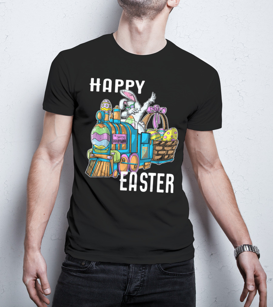 HAPPY EASTER Eggspress Bunny Train With Basket And Dabbing Rabbit T-Shirt