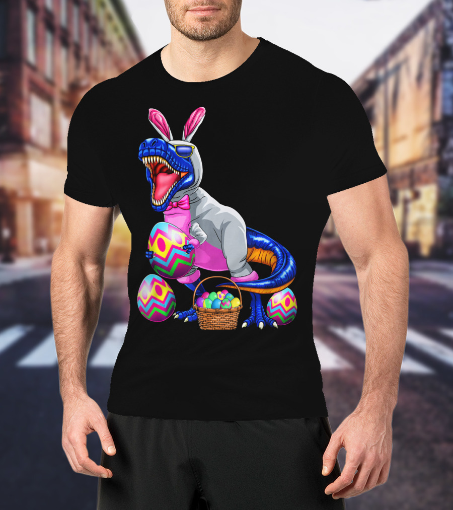 Easter Bunny T-Rex Dinosaur With Colorful Eggs T-Shirt