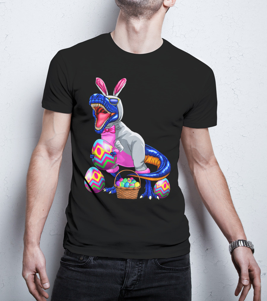 Easter Bunny T-Rex Dinosaur With Colorful Eggs T-Shirt