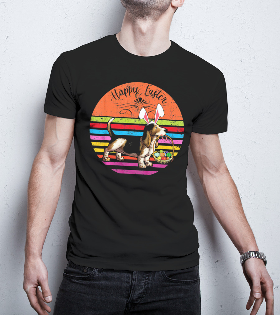 Vintage Basset Hound Dog Happy Easter Eggs T-Shirt