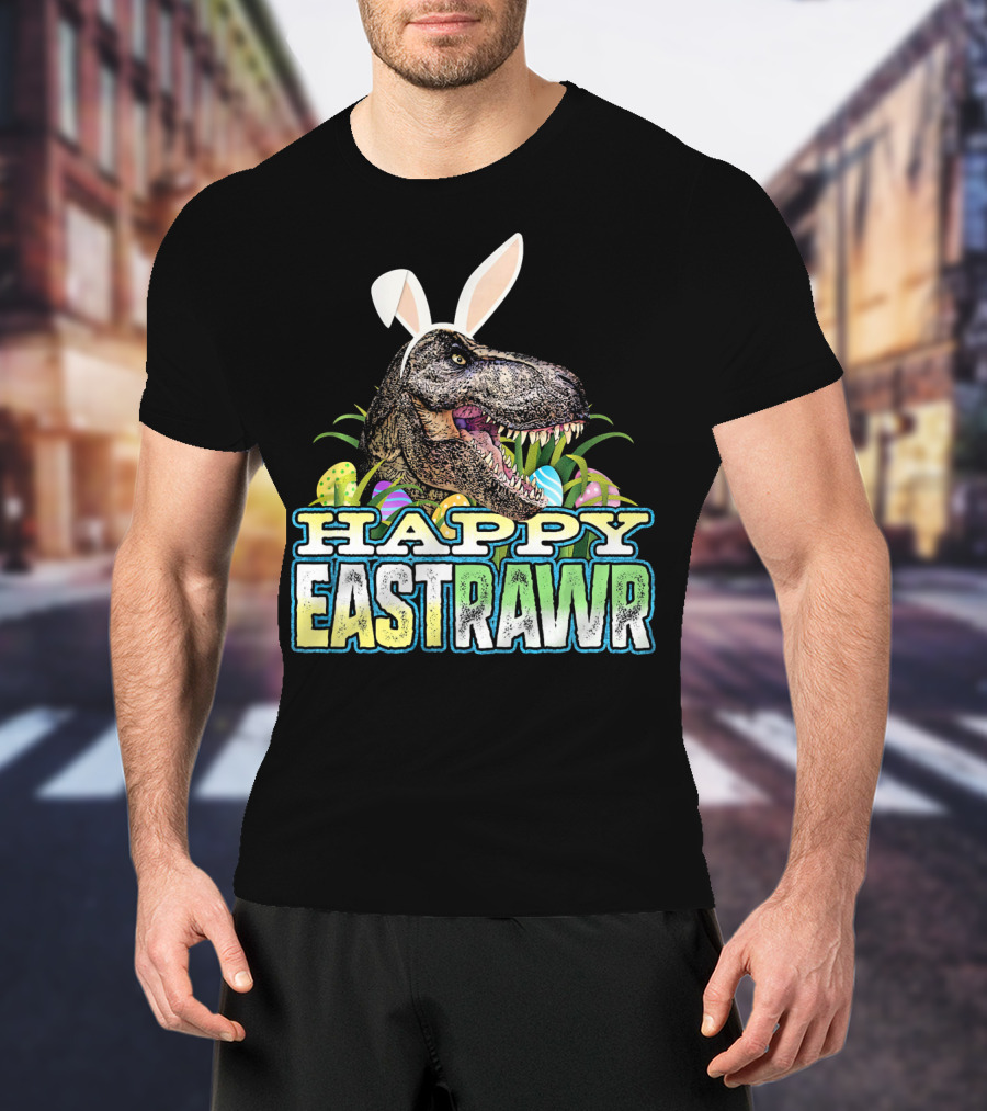 Happy Eastrawr Dinosaur Bunny Ears Easter Eggs T-Shirt