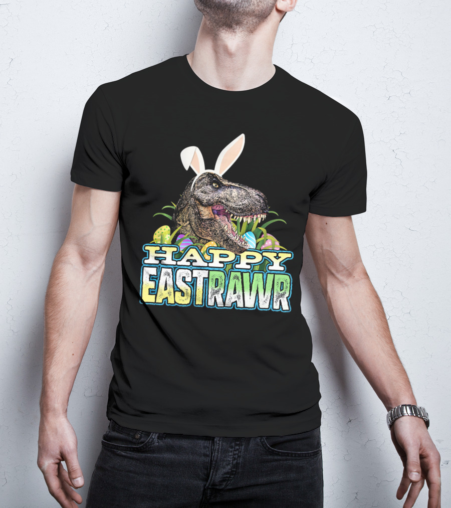 Happy Eastrawr Dinosaur Bunny Ears Easter Eggs T-Shirt