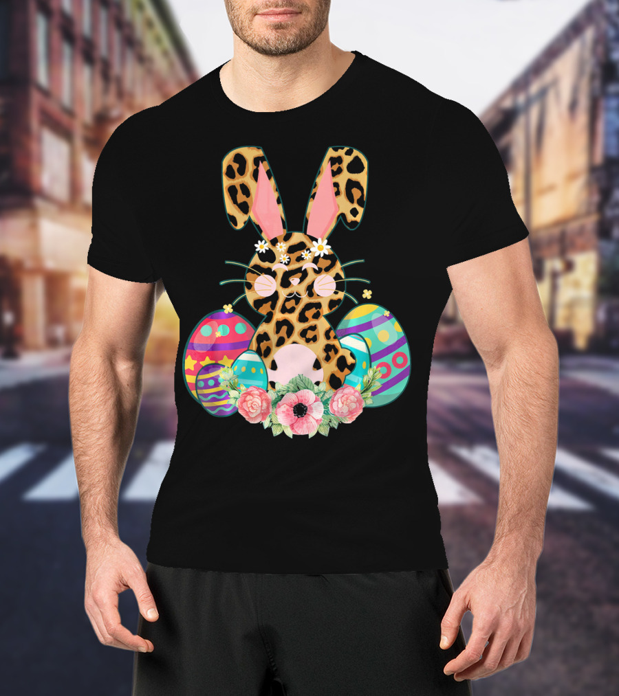 Bunny Leopard Print Floral Cute Easter Eggs T-Shirt