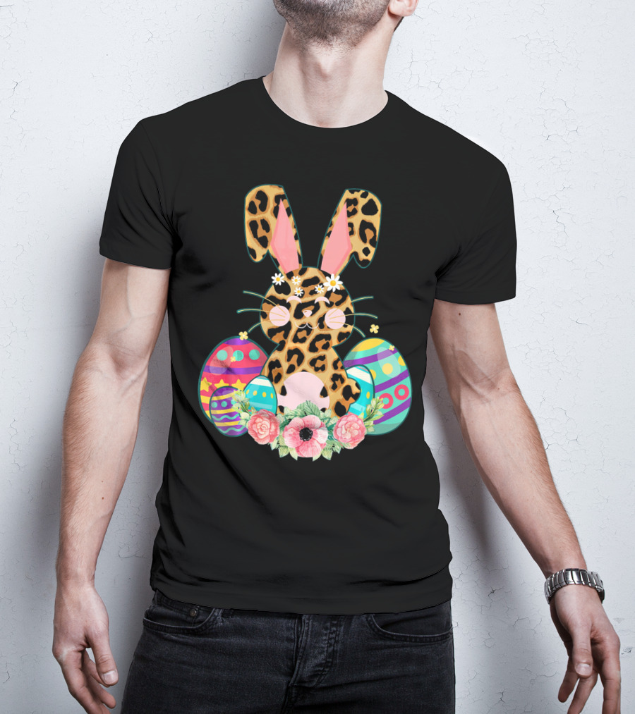 Bunny Leopard Print Floral Cute Easter Eggs T-Shirt