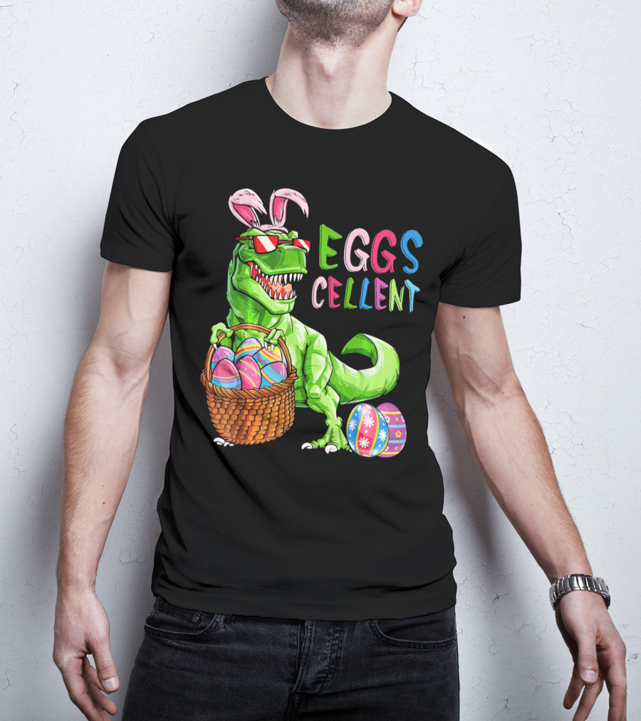 EGGS-cellent Green Dinosaur With Bunny Ears And Easter Eggs T-Shirt