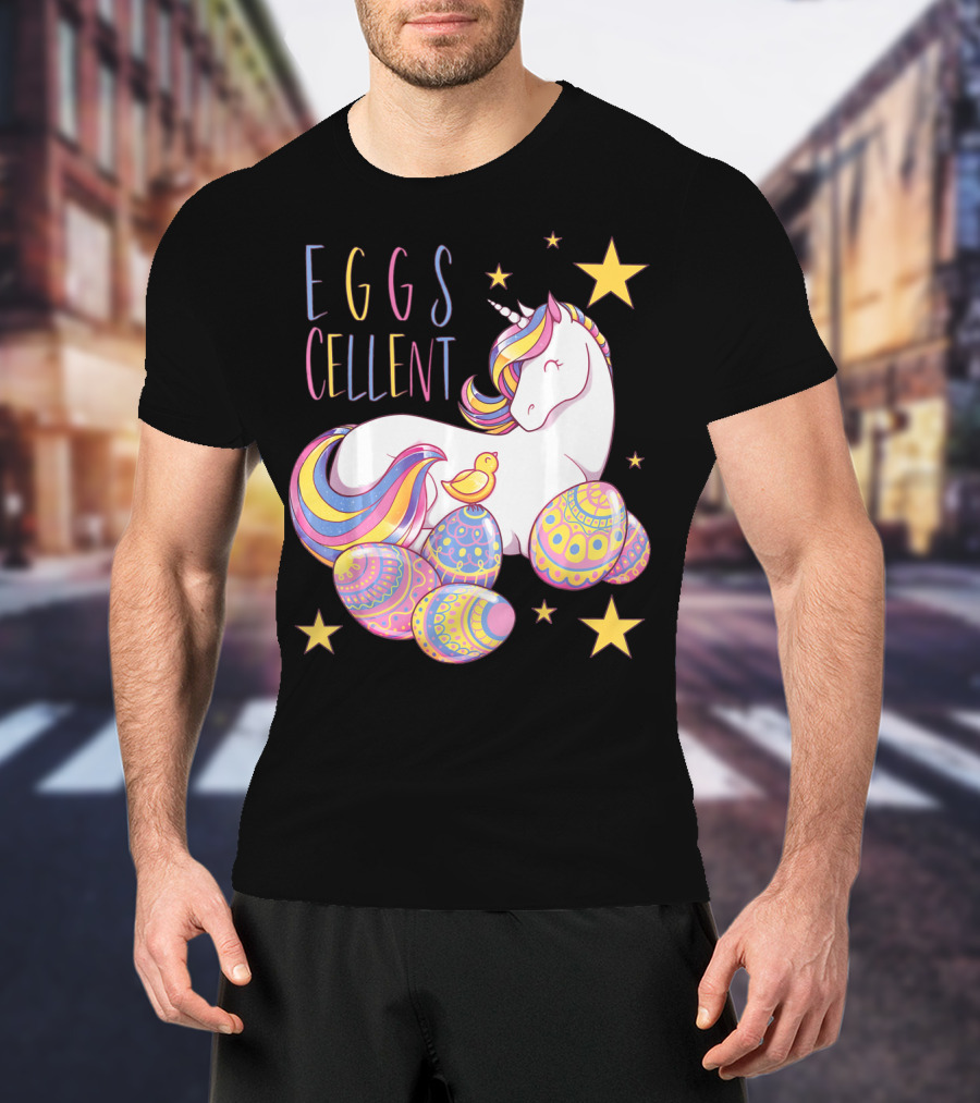 Eggs Cellent Easter Unicorn With Colorful Eggs And Stars T-Shirt