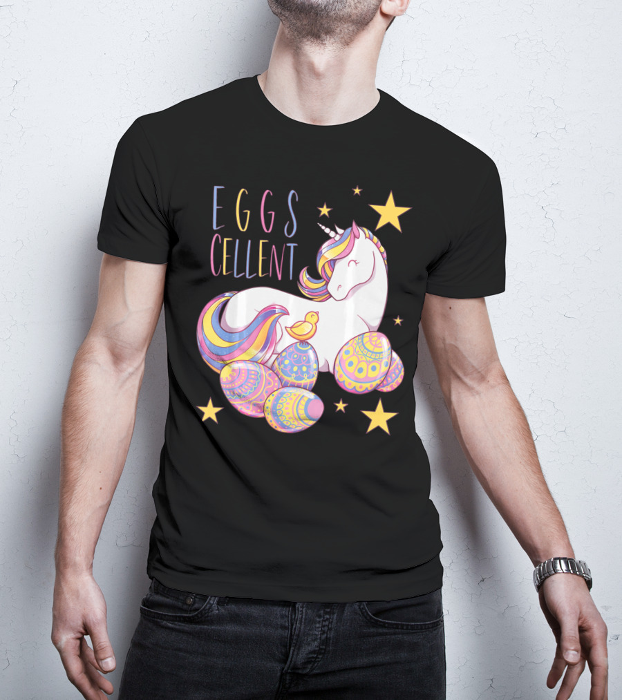 Eggs Cellent Easter Unicorn With Colorful Eggs And Stars T-Shirt
