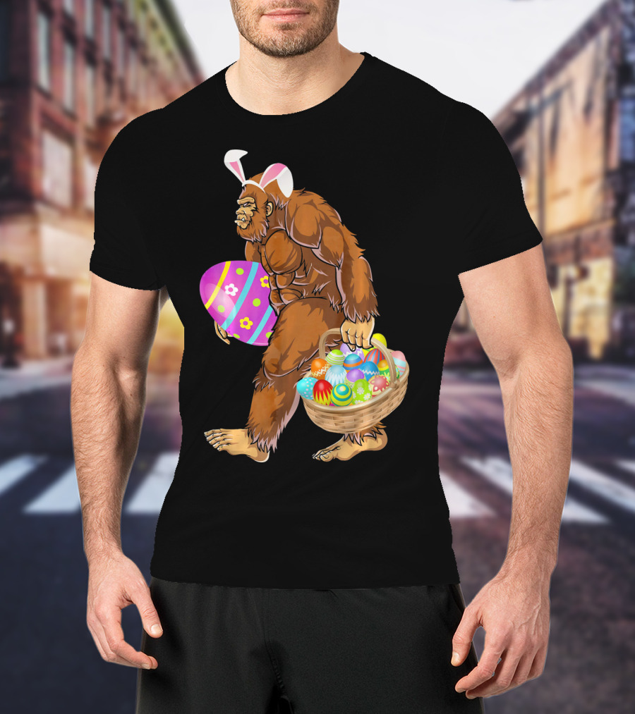 Bigfoot Easter Egg Hunt With Bunny Ears And Basket T-Shirt