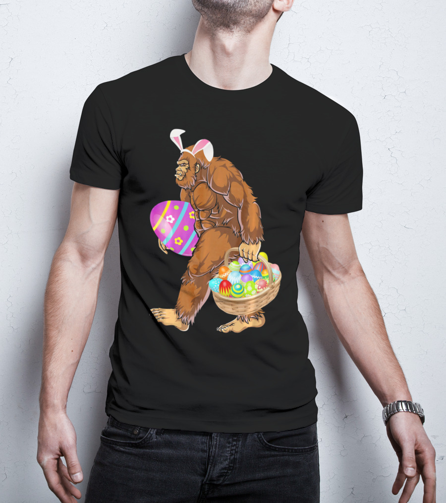 Bigfoot Easter Egg Hunt With Bunny Ears And Basket T-Shirt