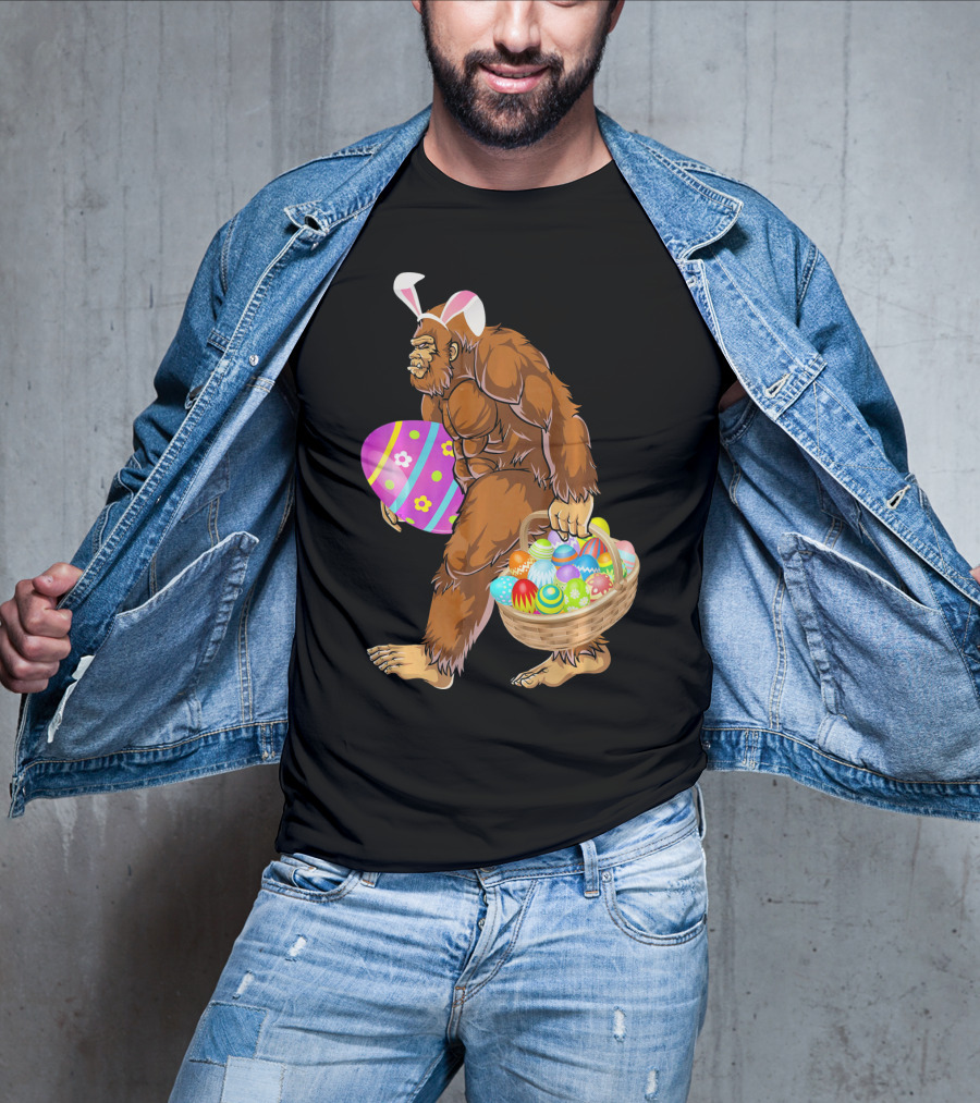 Bigfoot Easter Egg Hunt With Bunny Ears And Basket T-Shirt