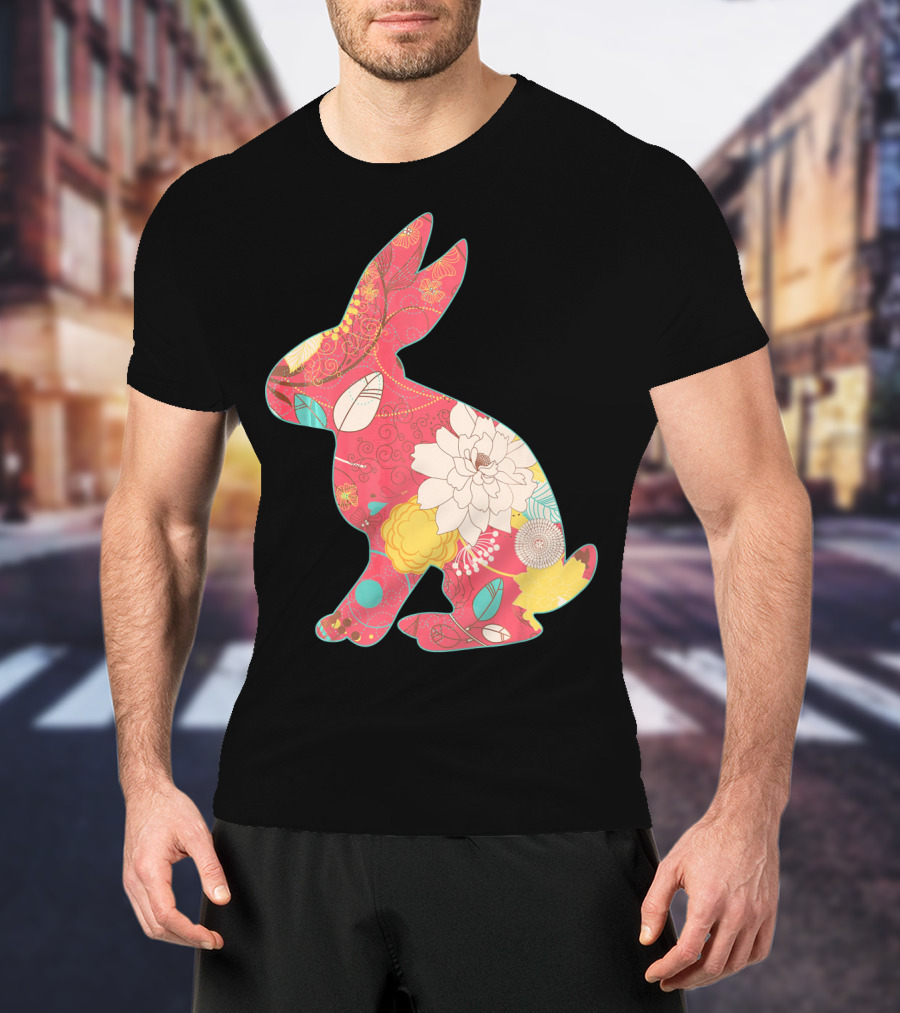 Retro Easter Bunny Vintage Floral T-Shirt