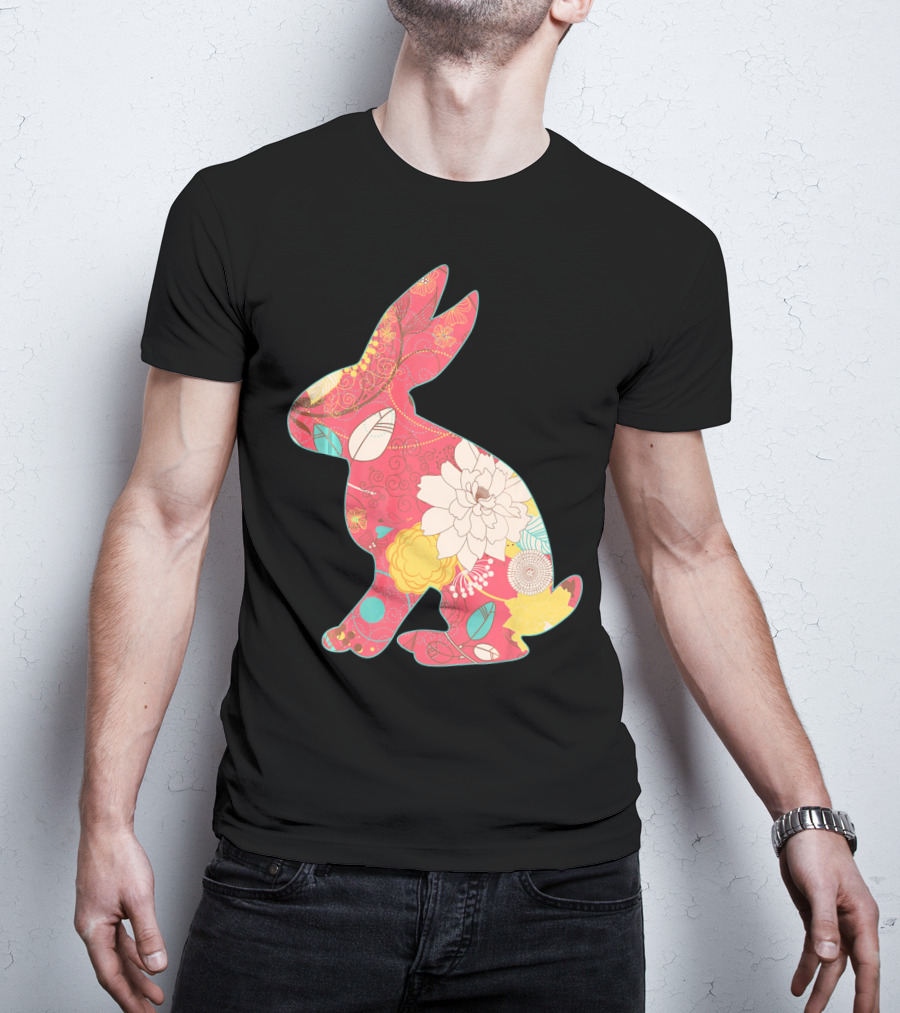 Retro Easter Bunny Vintage Floral T-Shirt