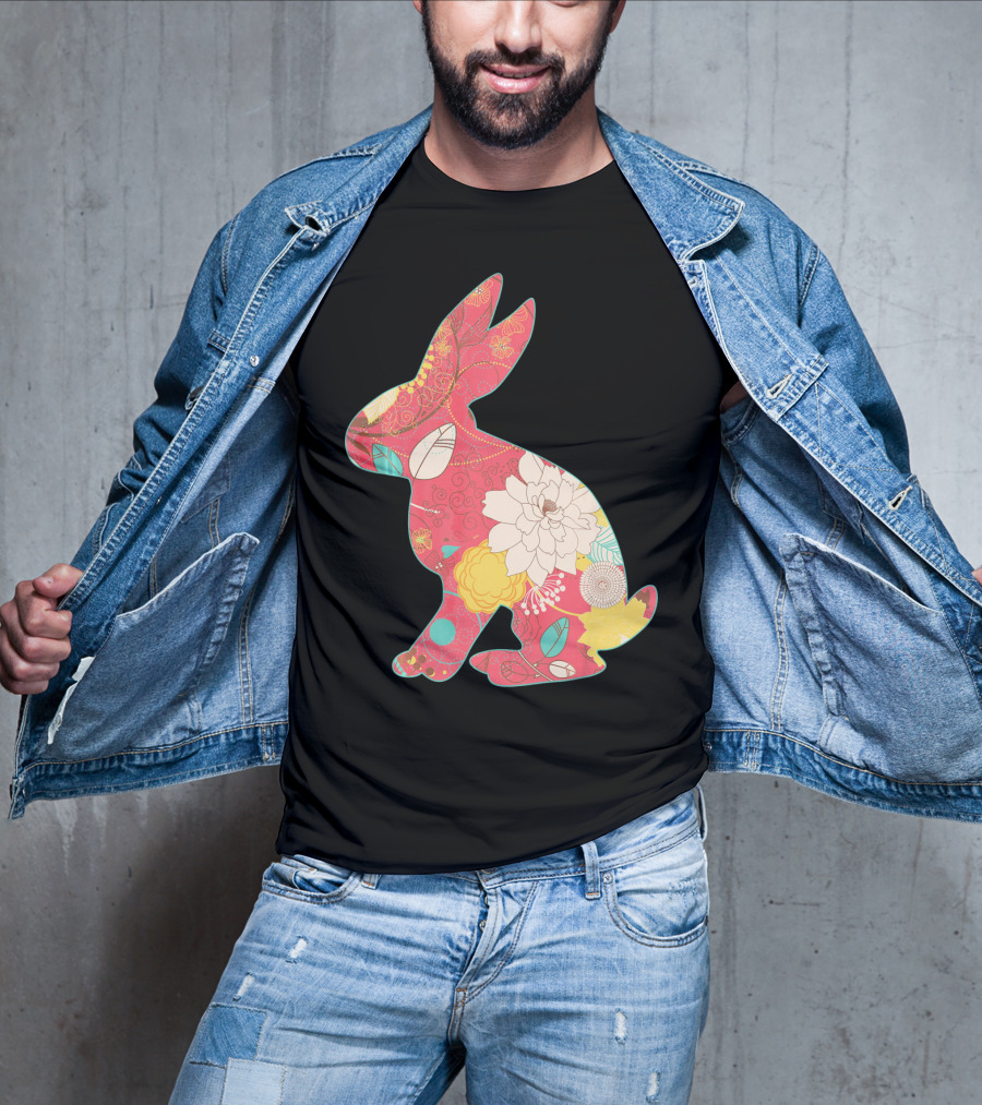 Retro Easter Bunny Vintage Floral T-Shirt