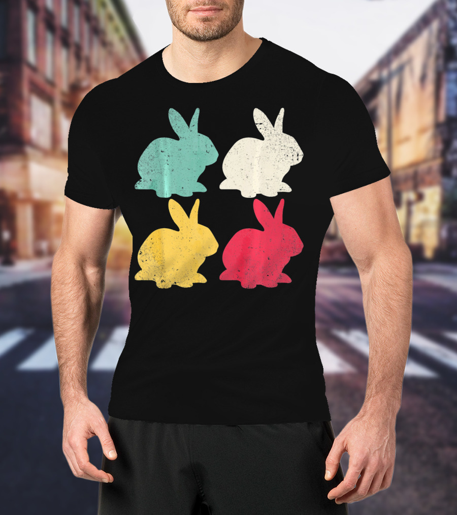 Retro Easter Bunny Rabbit Vintage Color Silhouette Quartet T-Shirt