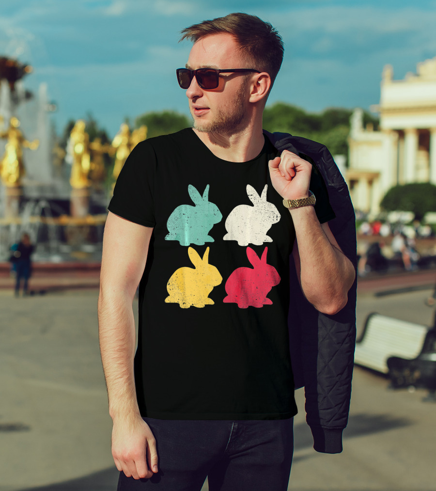 Retro Easter Bunny Rabbit Vintage Color Silhouette Quartet T-Shirt