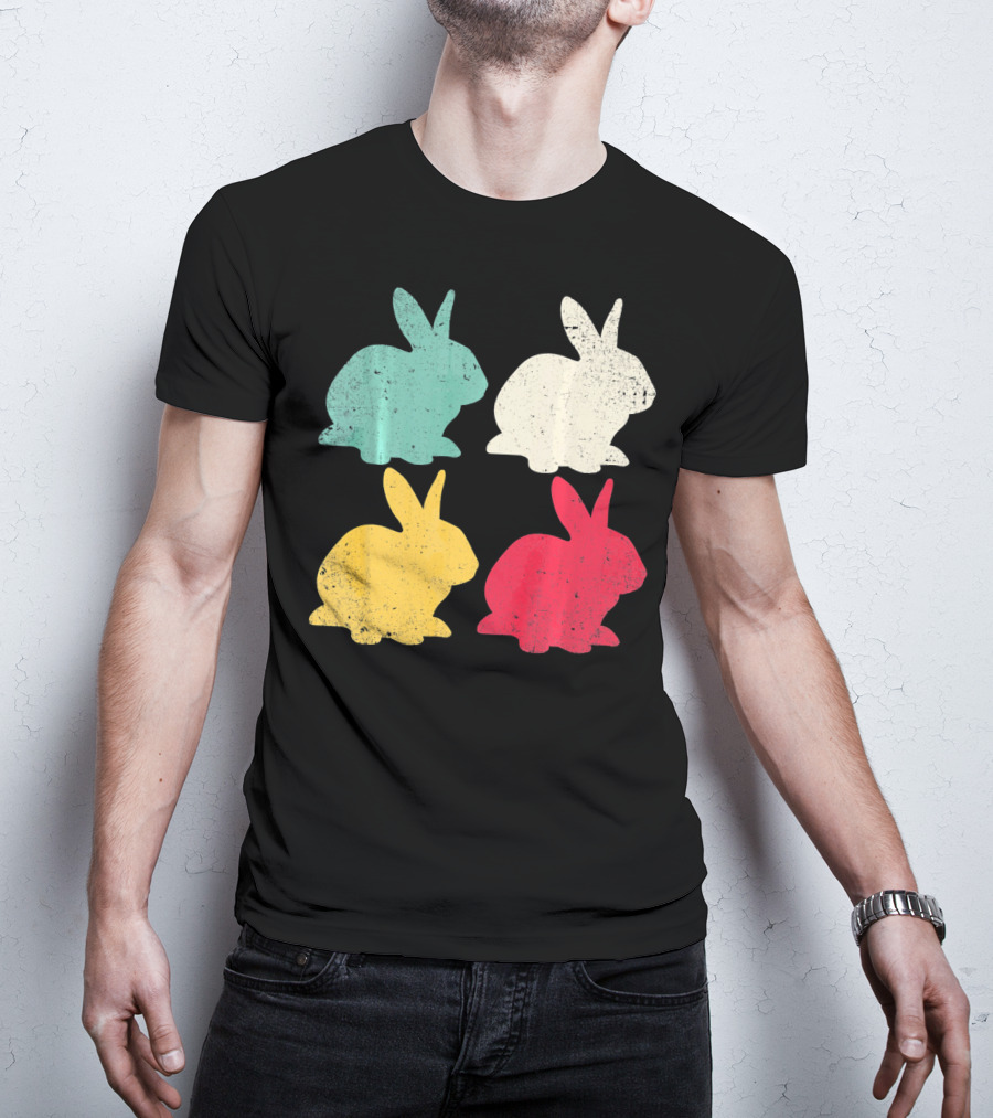 Retro Easter Bunny Rabbit Vintage Color Silhouette Quartet T-Shirt