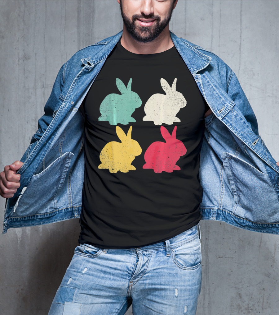 Retro Easter Bunny Rabbit Vintage Color Silhouette Quartet T-Shirt