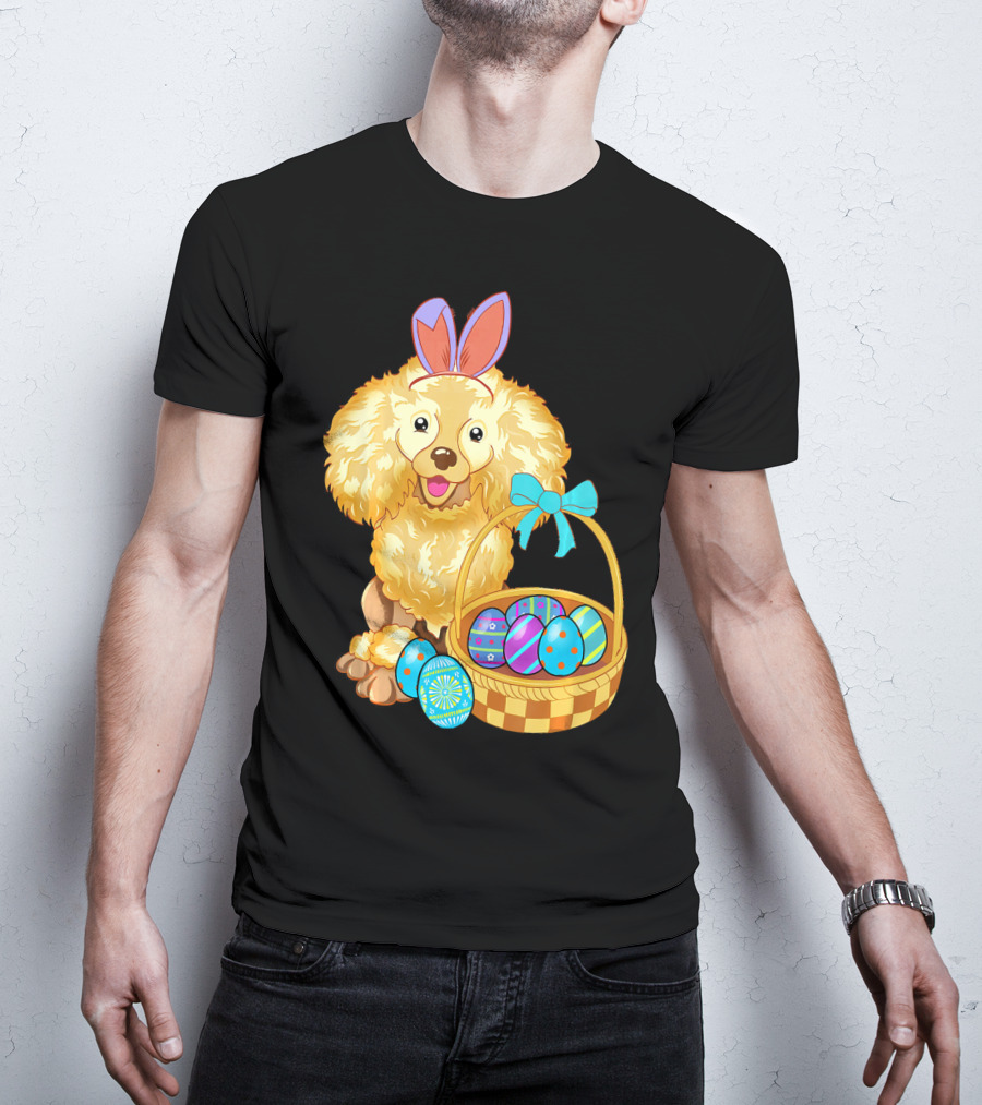 Adorable Poodle With Bunny Ears And Easter Egg Basket T-Shirt