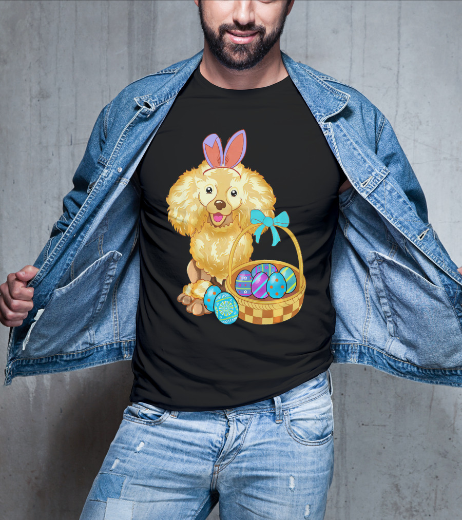 Adorable Poodle With Bunny Ears And Easter Egg Basket T-Shirt