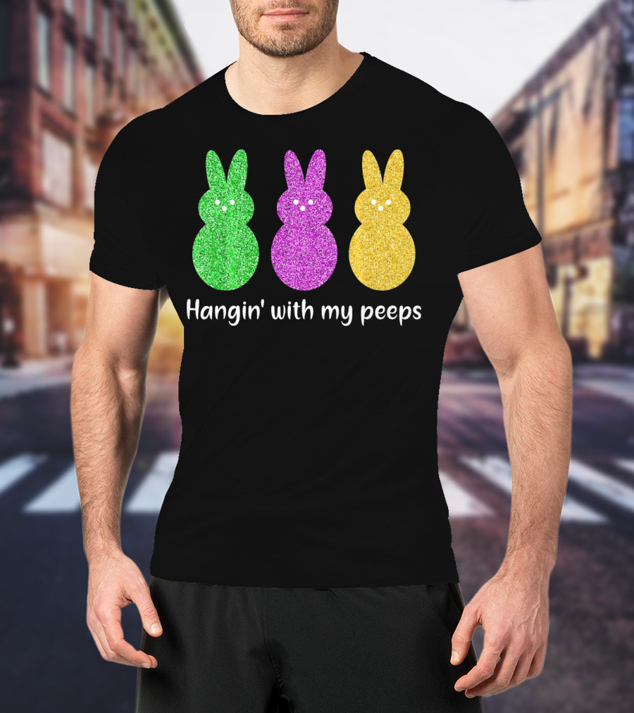 Hangin With My Peeps Glittery Bunny Trio T-Shirt