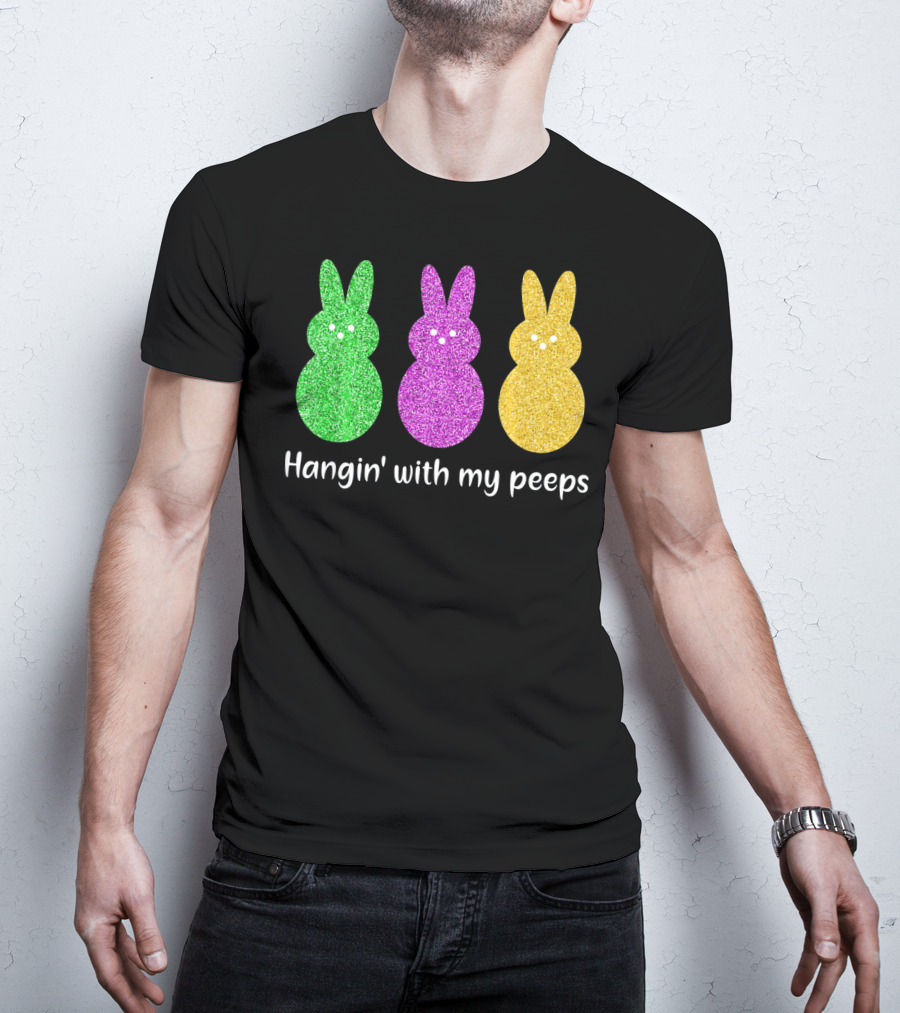Hangin With My Peeps Glittery Bunny Trio T-Shirt