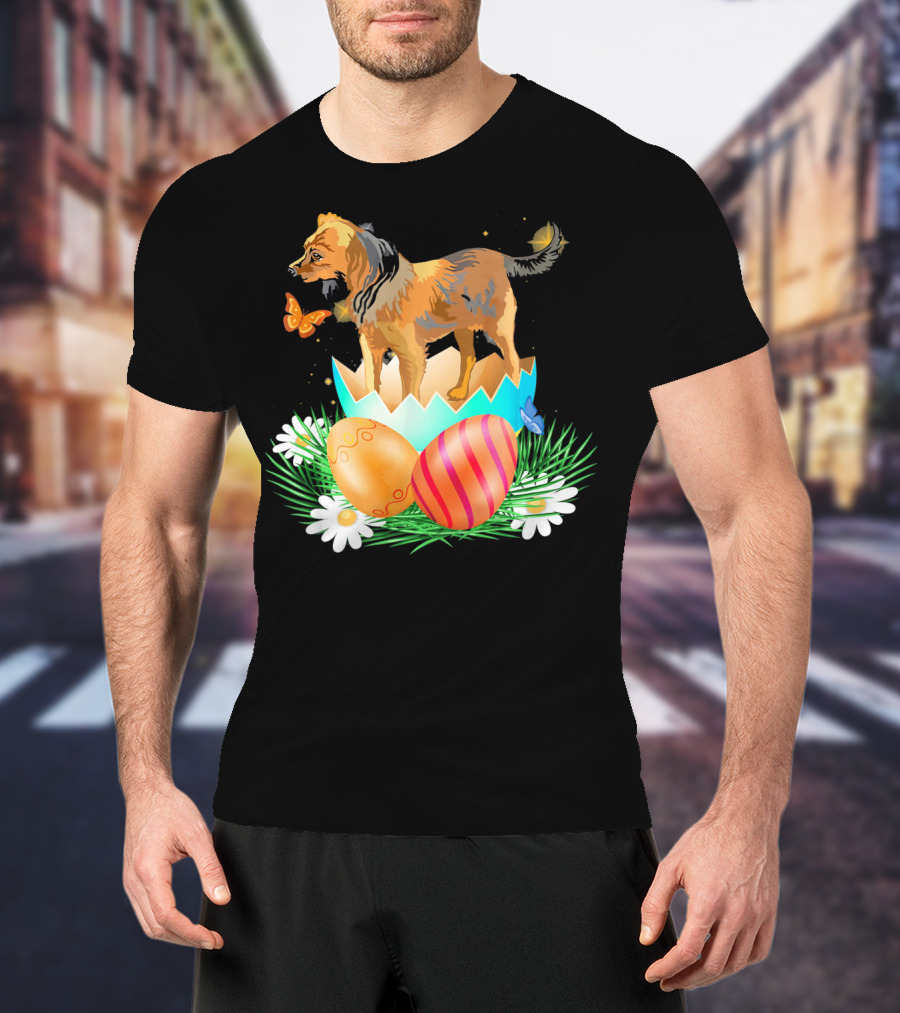 Easter Day Russian Toy With Bunny And Eggs On Grass With Flowers And Butterflies T-Shirt