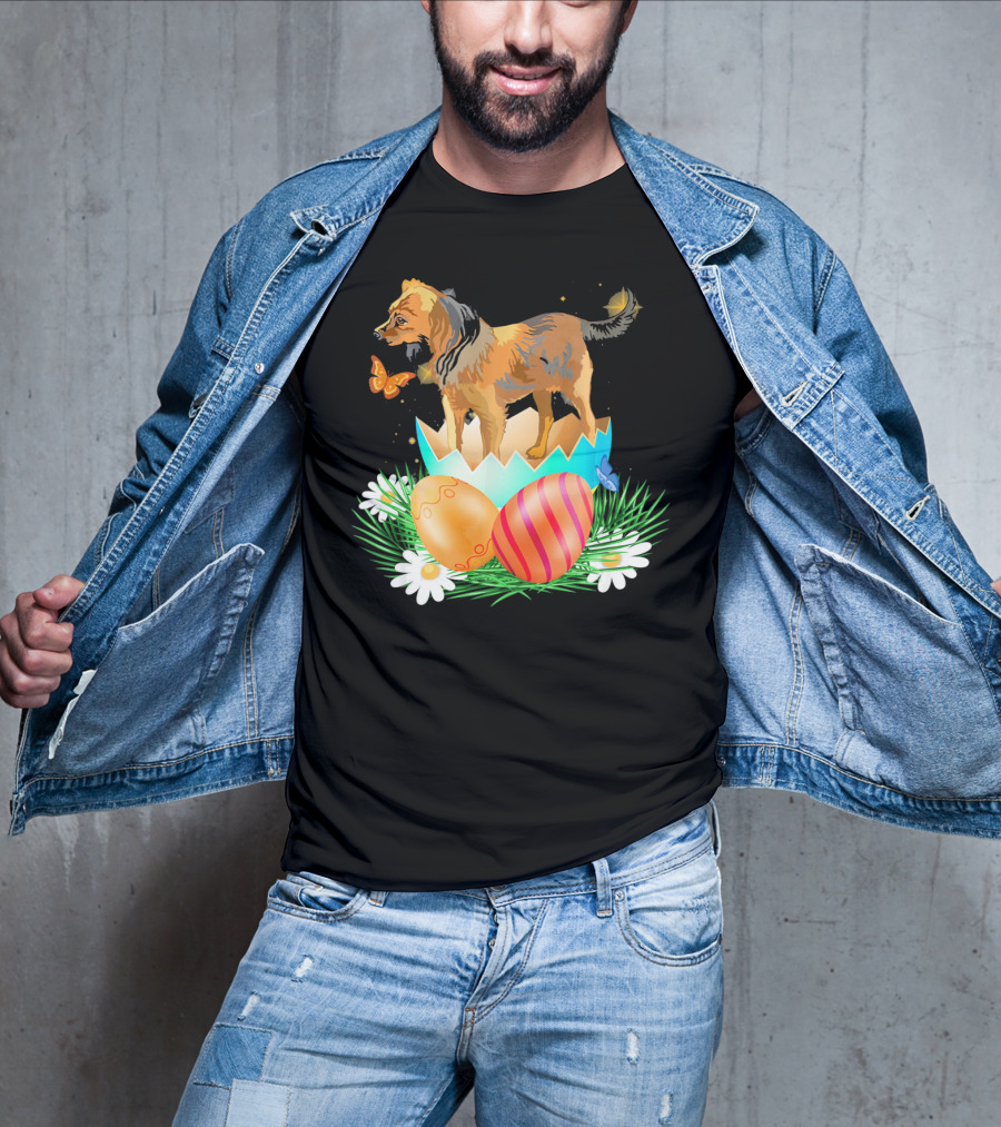 Easter Day Russian Toy With Bunny And Eggs On Grass With Flowers And Butterflies T-Shirt