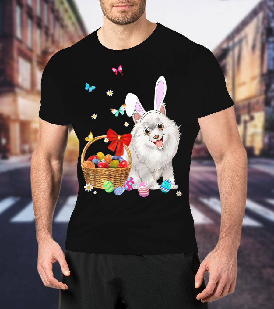 Samoyed Bunny Ear Rabbit Easter Eggs Basket Butterflies T-Shirt