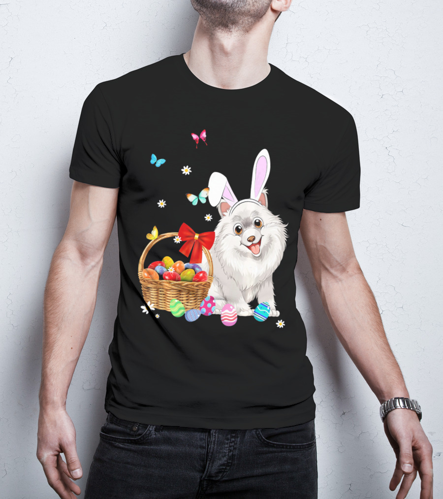 Samoyed Bunny Ear Rabbit Easter Eggs Basket Butterflies T-Shirt