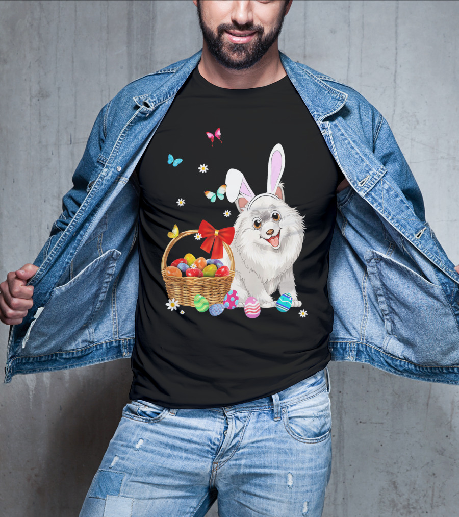 Samoyed Bunny Ear Rabbit Easter Eggs Basket Butterflies T-Shirt
