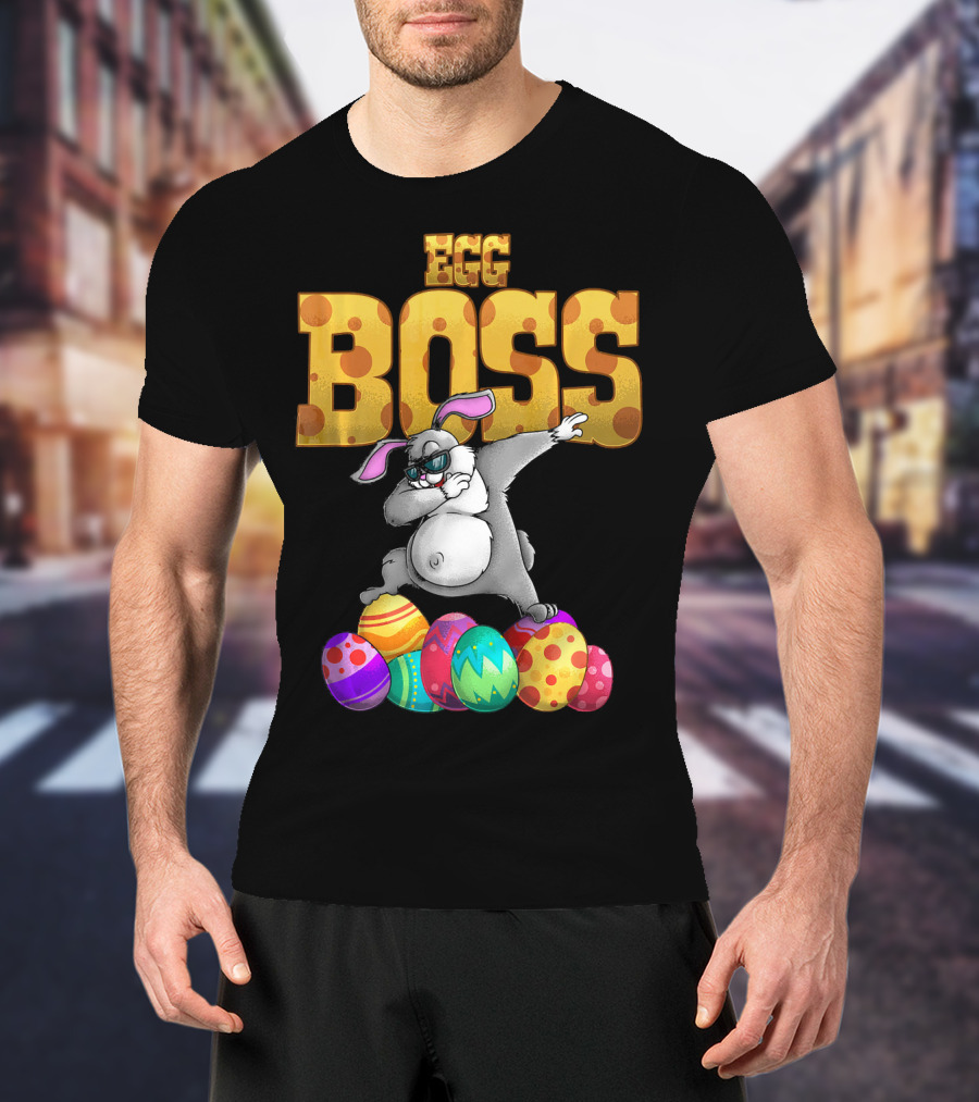 Egg Boss Cute Dabbing Easter Bunny With Colorful Eggs T-Shirt