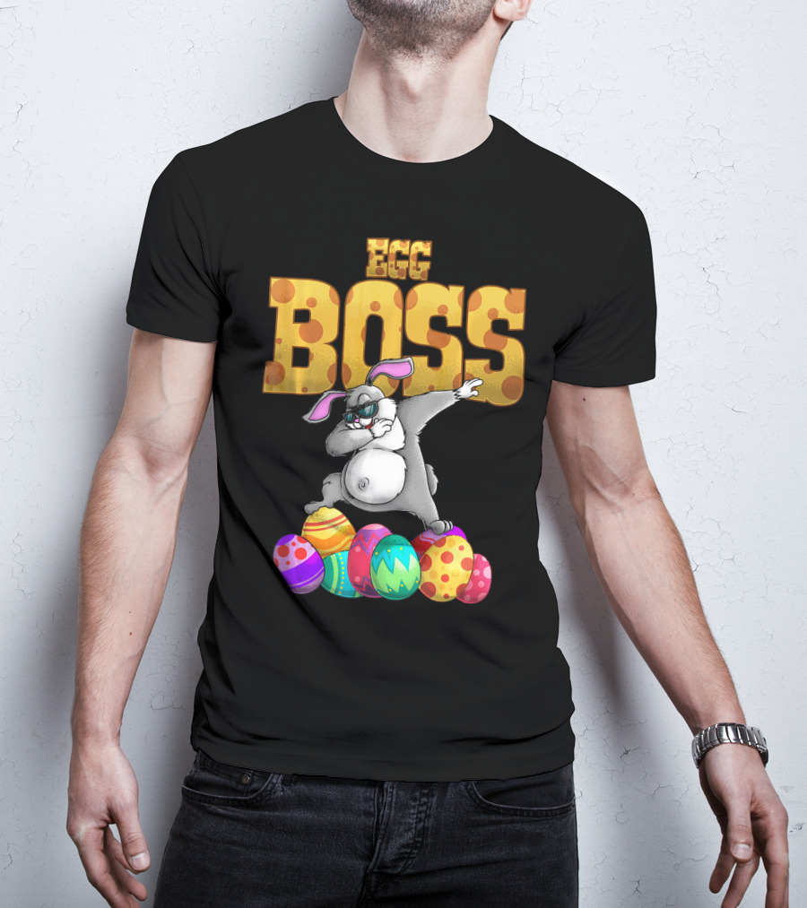Egg Boss Cute Dabbing Easter Bunny With Colorful Eggs T-Shirt