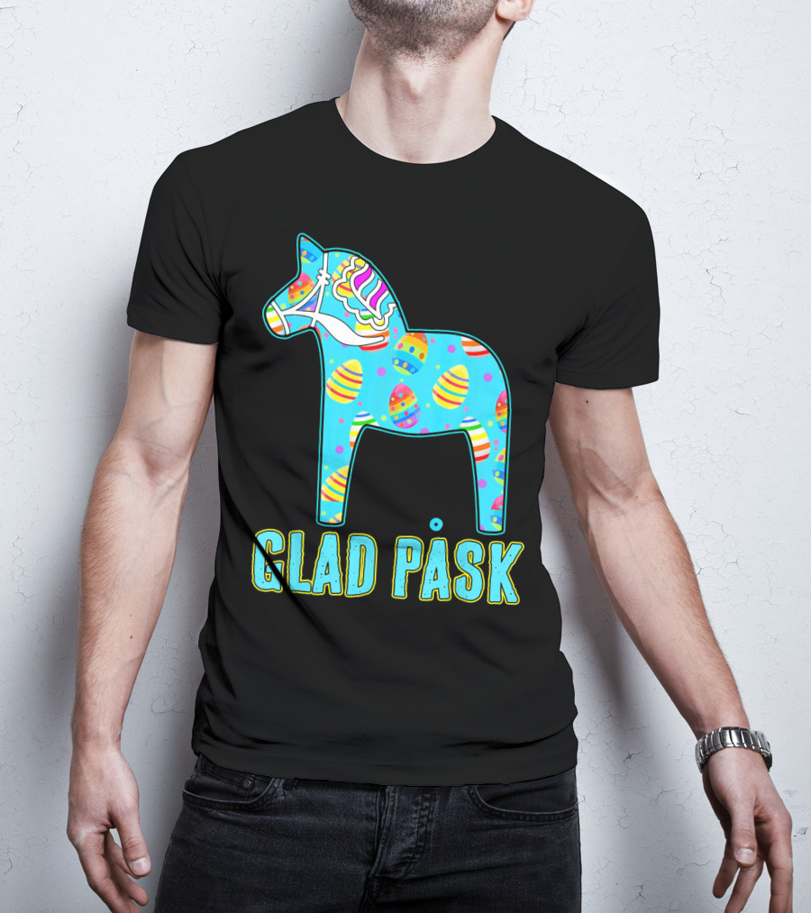 Glad Påsk Swedish Easter Dala Horse With Colorful Eggs T-Shirt