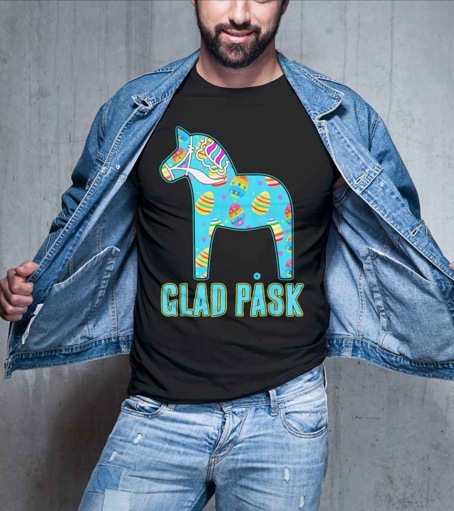Glad Påsk Swedish Easter Dala Horse With Colorful Eggs T-Shirt
