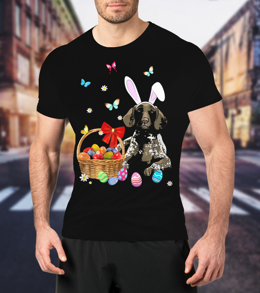 German Shorthaired Pointer With Bunny Ears And Easter Basket T-Shirt
