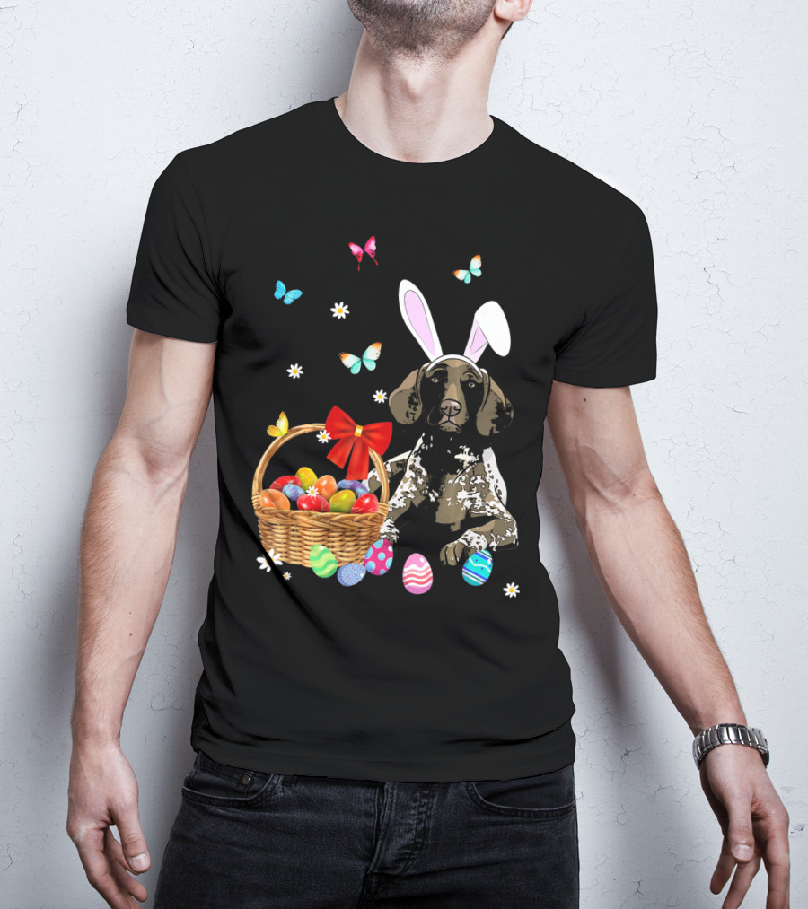 German Shorthaired Pointer With Bunny Ears And Easter Basket T-Shirt