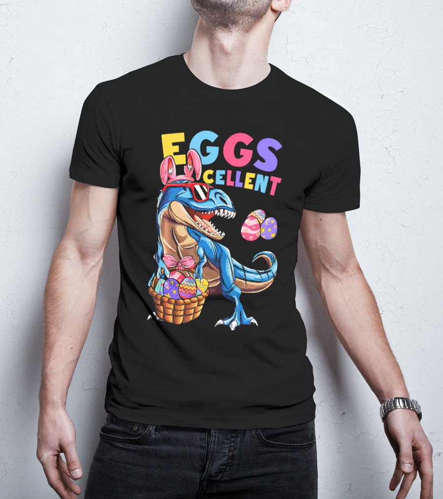 Eggs Cellent Dinosaur Easter Bunny Rex With Colorful Eggs T-Shirt