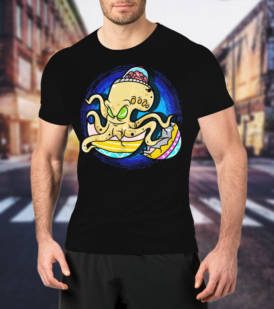 Alien Octopus Breaking Out Of Easter Egg Hunt Strategy T-Shirt
