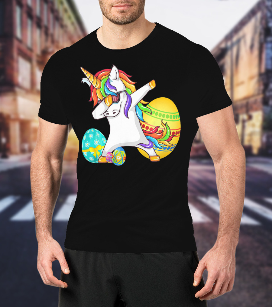 Dabbing Unicorn With Easter Eggs And Bunny Ears T-Shirt
