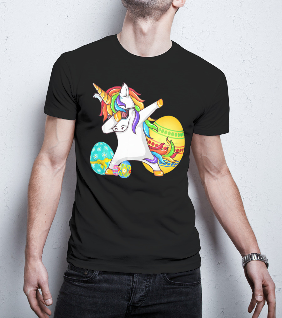 Dabbing Unicorn With Easter Eggs And Bunny Ears T-Shirt