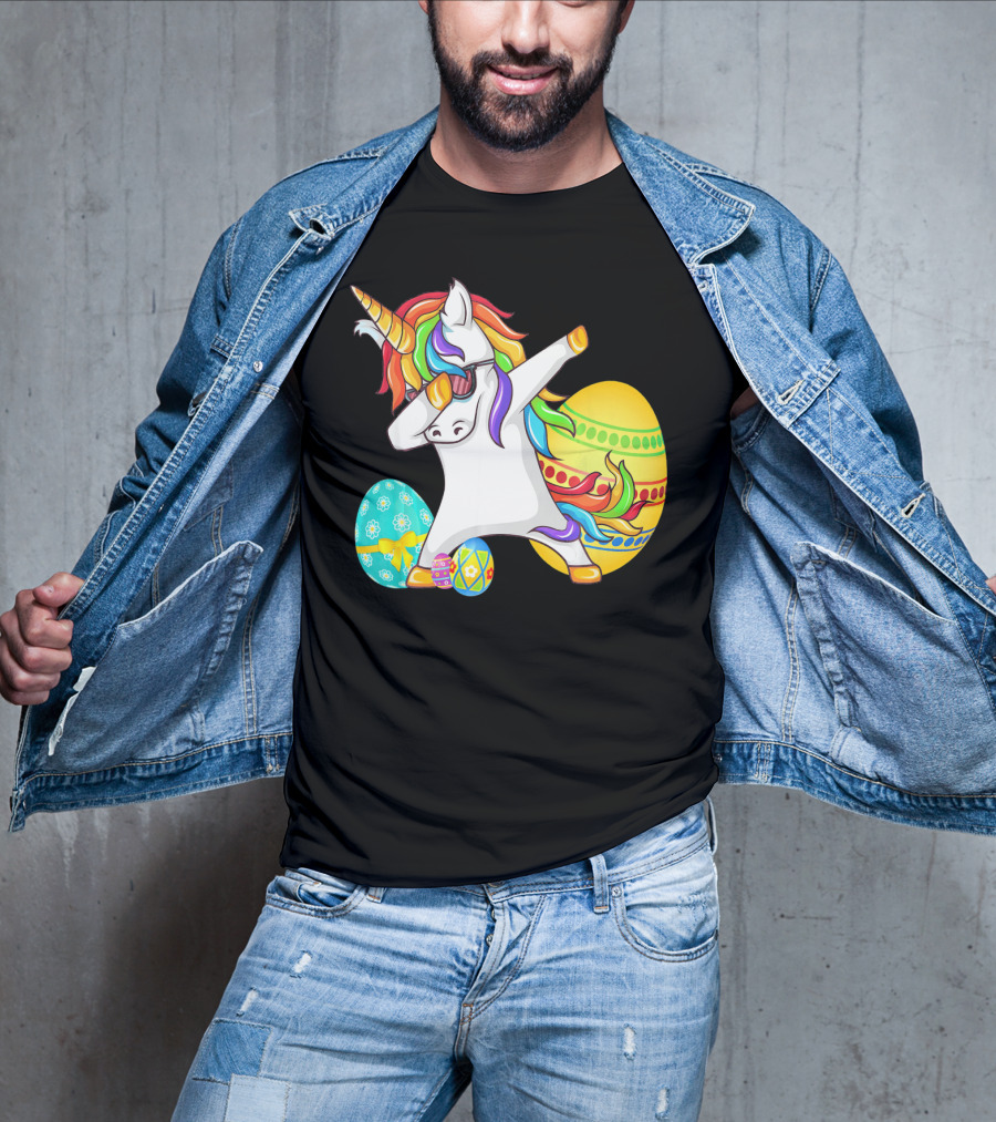 Dabbing Unicorn With Easter Eggs And Bunny Ears T-Shirt