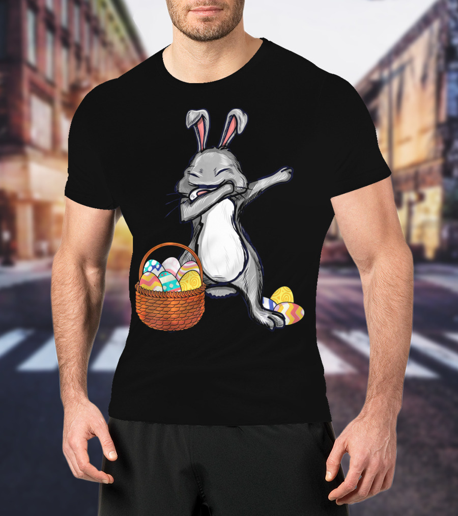 Dabbing Easter Bunny With Colorful Egg Basket T-Shirt
