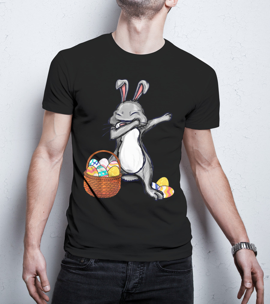 Dabbing Easter Bunny With Colorful Egg Basket T-Shirt