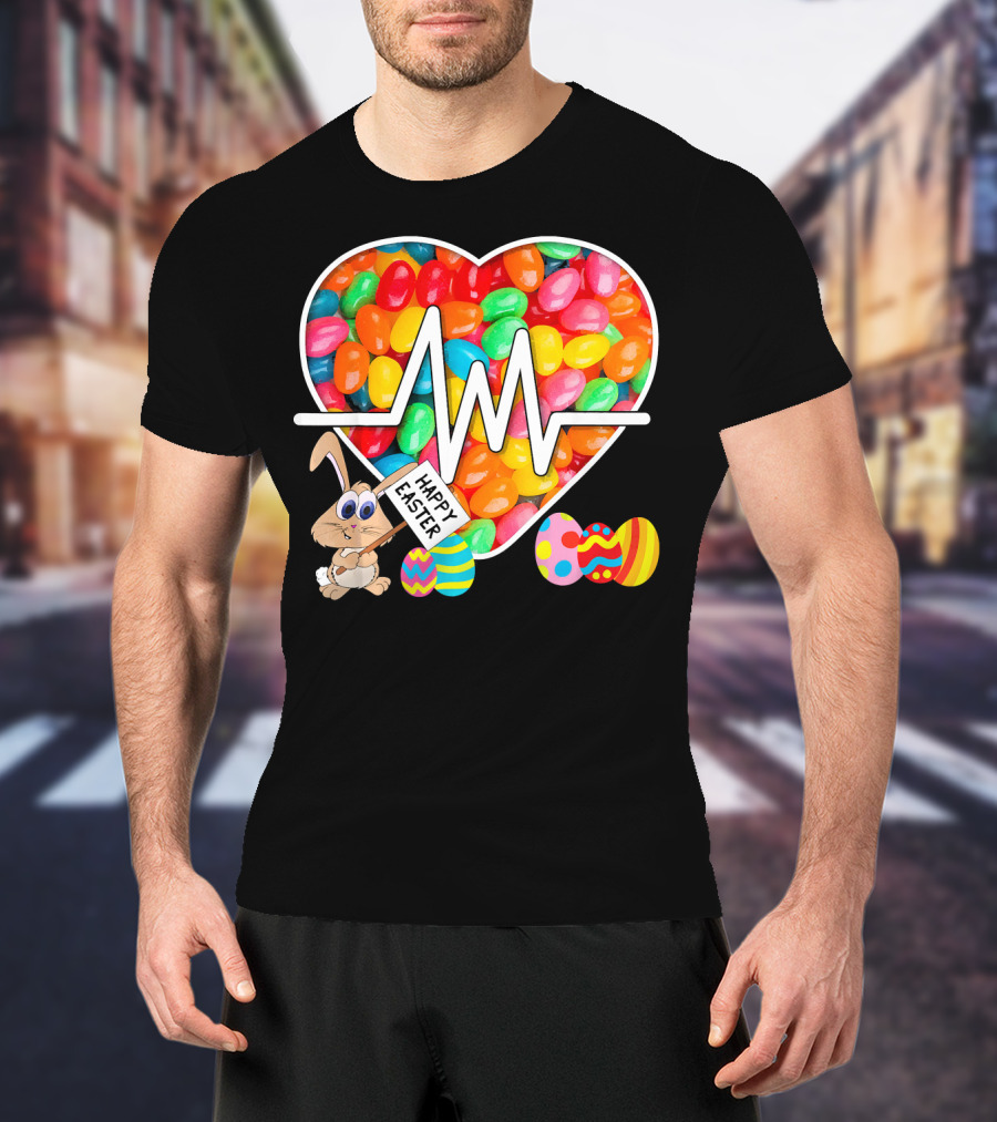 Nurses Easter Jellybean Heartbeat Happy Easter Bunny Eggs T-Shirt